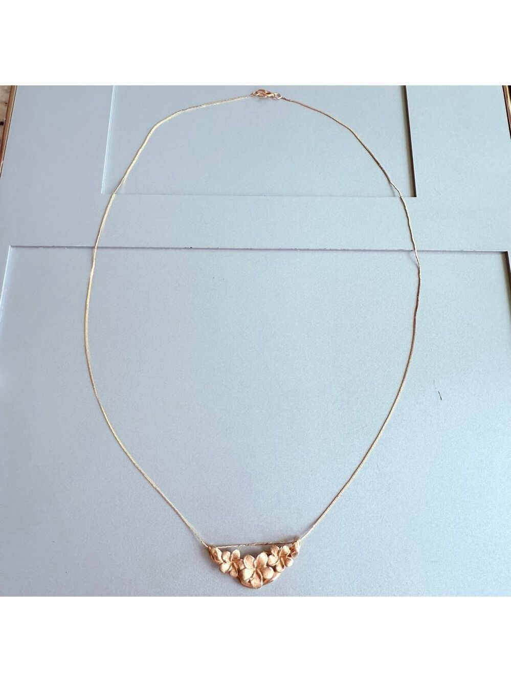 14K Solid Yellow Gold Three Hawaiian Plumeria Flower Pendant Enhancer Necklace - Picture 4 of 9